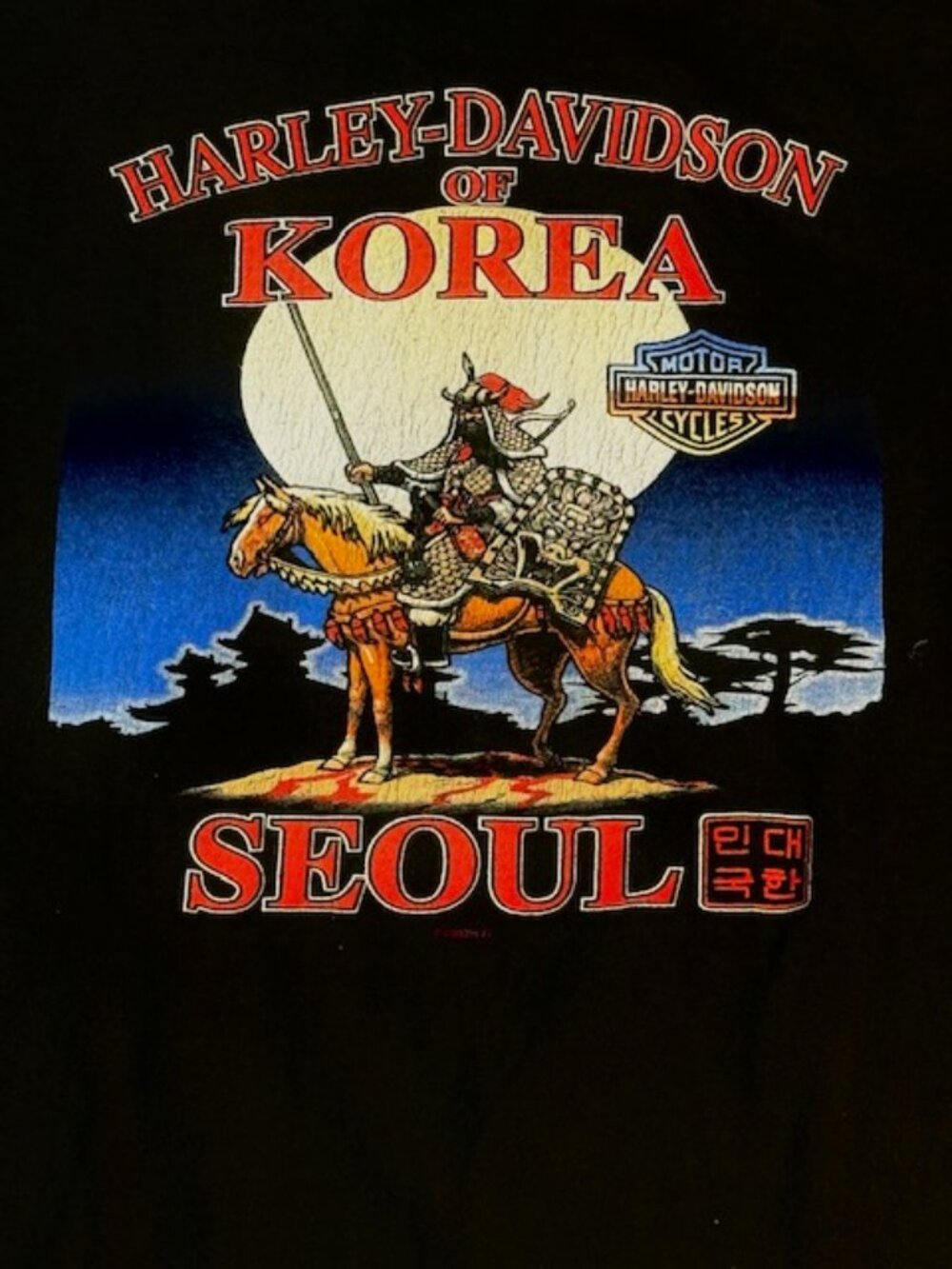 Harley Davidson T Shirt Mens XLarge Black Seoul Korea Warrior Eagle Flag